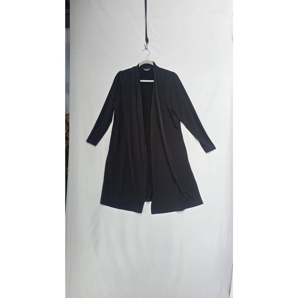 Susan Graver Cardigan Womens MP Petite Black Open Front 3/4 Sleeve Jersey Knit